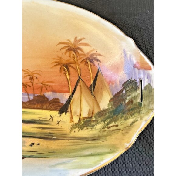 Vintage Noritake? Hand painted Oval Dish Made in Japan Seaside Scenery Trinket - Picture 5 of 7